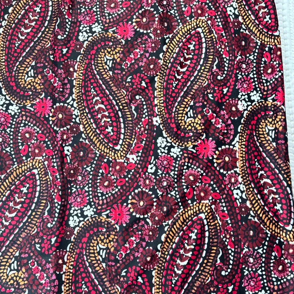 Catherines Dress Midi Tank Black Red Paisley Slinky Wrinkle Free 0X